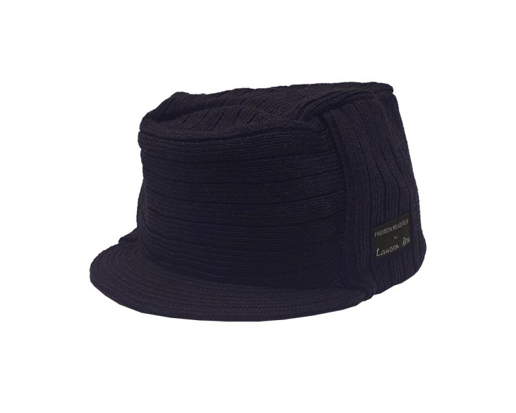 Lauren Rose Military Beanie with Visor - Navy