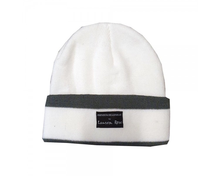 Lauren Rose Cuffed Beanie - White Grey