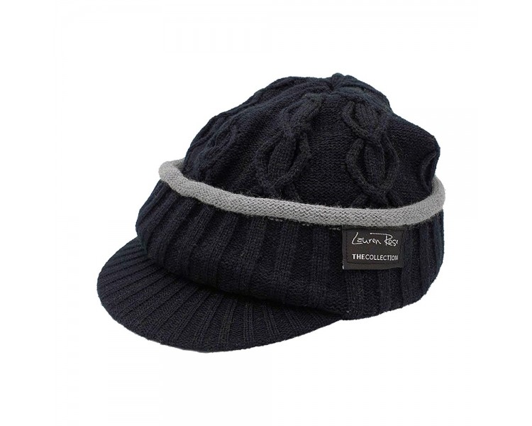 Lauren Rose - Knitted Beanie With Visor - Black