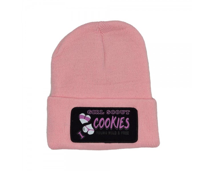 Cuffed Beanie - Girl Scout Cookies Patch - Pink