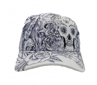 Inked & Badass Allover White Rose Snapback Hat